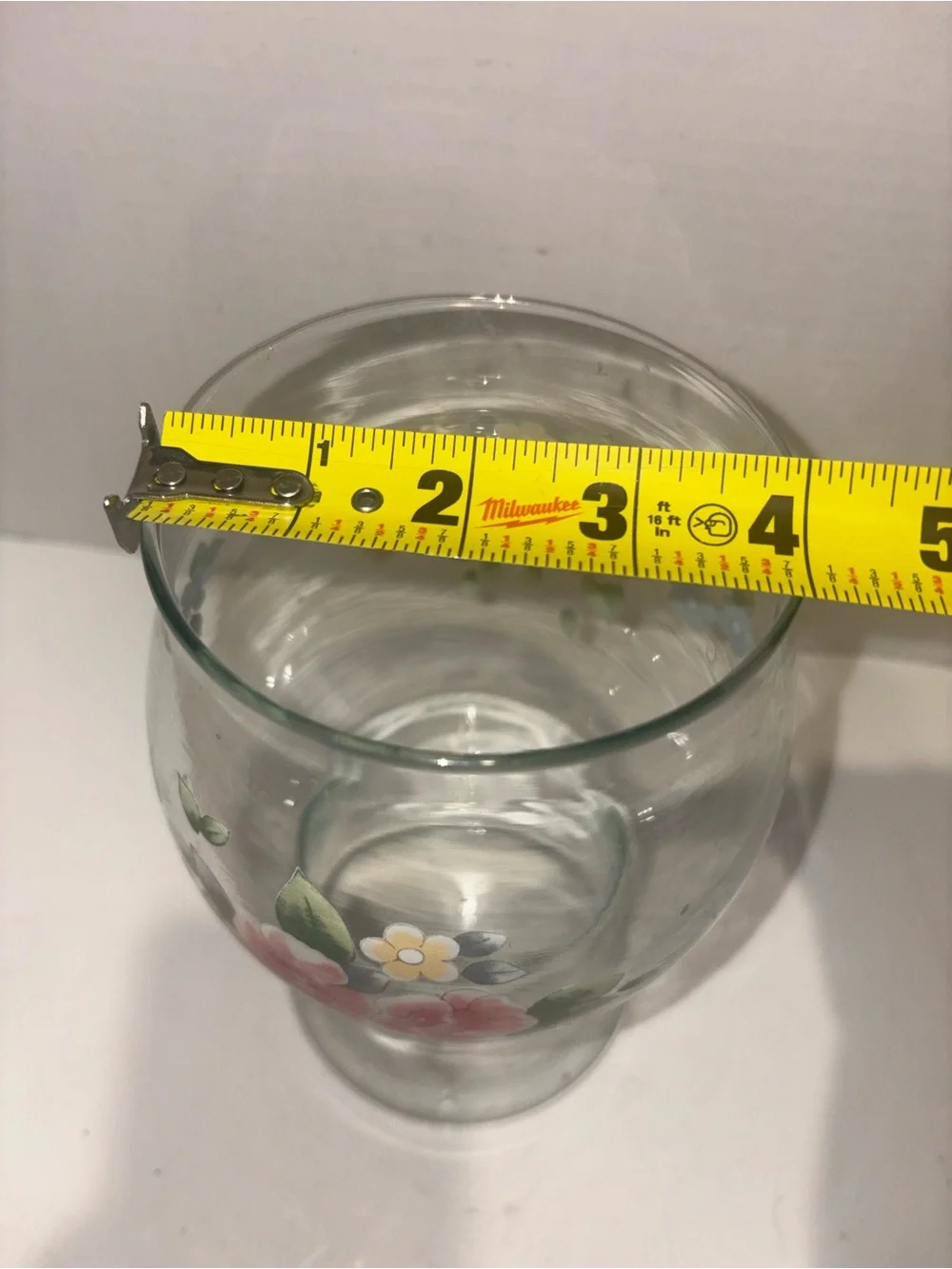 Pfaltzgraff Clear Glass Vase with Pink Rose Floral Motif